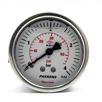 Pakkens 0-4 Bar 63 mm Arkadan Bağlantılı Panotipi Gliserinli G 1/4 inç Manometre