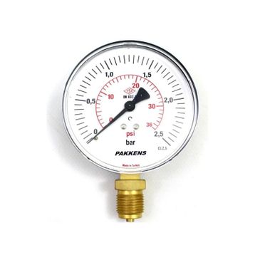 Pakkens 100 mm 0/1 Bar Alttan Bağlantılı Manometre