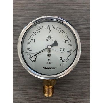 Pakkens 100 mm 0/4 Bar Alttan Bağlantılı Manometre