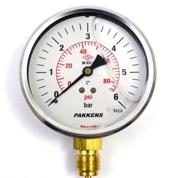 Pakkens Gliserinli G 1/2 inç 0-6 Bar 100 mm Alttan Bağlantılı Manometre