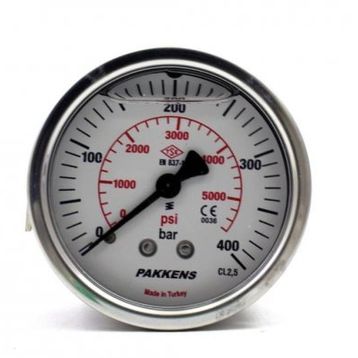 Pakkens Gliserinli G 1/4 inç 0-400 Bar 63 mm Arkadan Bağlantılı Manometre
