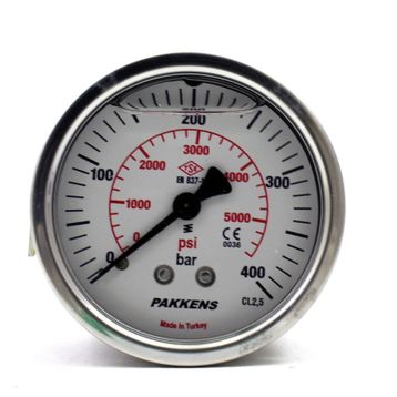 Pakkens Gliserinli G 1/4 inç 0-400 Bar 63 mm Arkadan Bağlantılı Manometre