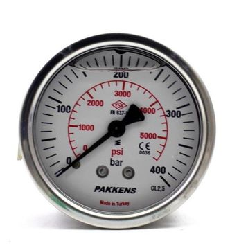 Pakkens Gliserinli G 1/4 inç 0-400 Bar 63 mm Arkadan Bağlantılı Manometre