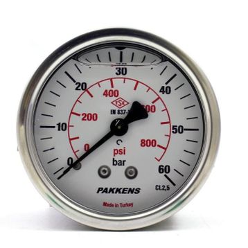 Pakkens Gliserinli G 1/4 inç 0-60 Bar 63 mm Arkadan Bağlantılı Panotipi Manometre