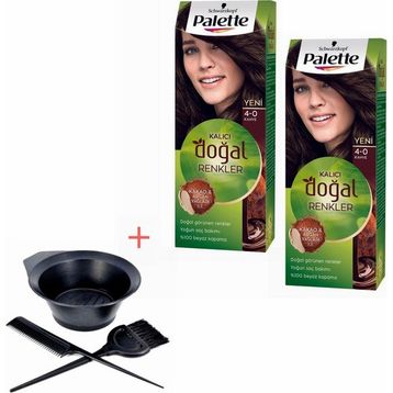 Palette Kalıcı Doğal Renkler 4-0 Kahve 2 Adet Saç Boyası+Boyama Seti