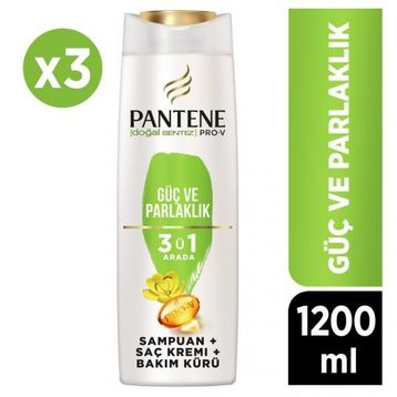 Pantene 3'ü 1 Arada 3x400 ml Güç ve Parlaklık Şampuan