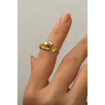 Papatya Silver 925 Ayar Altın Kaplama Gümüş Kedi Yüzük