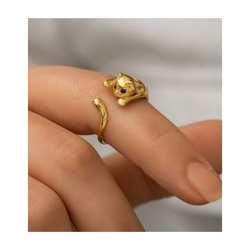 Papatya Silver 925 Ayar Altın Kaplama Gümüş Kedi Yüzük