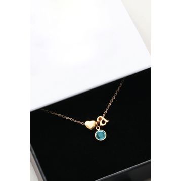 Papatya Silver 925 Ayar Gümüş Gold Mini Üç Boyutlu A Harfi Kalp Doğum Taşlı Kolye