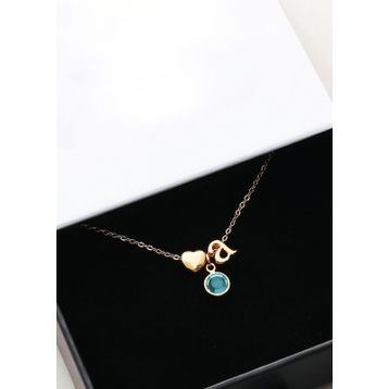 Papatya Silver 925 Ayar Gümüş Gold Mini Üç Boyutlu A Harfi Kalp Doğum Taşlı Kolye