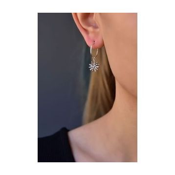Papatya Silver 925 Ayar Gümüş Rodyum Kaplama Spinning Snowflake Halka Küpe