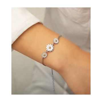 Papatya Silver 925 Ayar Gümüş Rodyum Kaplama Üç Papatya Süzme Kadın Bileklik