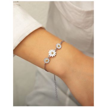 Papatya Silver 925 Ayar Gümüş Rodyum Kaplama Üç Papatya Süzme Kadın Bileklik