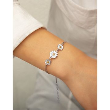 Papatya Silver 925 Ayar Gümüş Rodyum Kaplama Üç Papatya Süzme Kadın Bileklik
