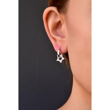 Papatya Silver 925 Ayar Gümüş Rodyum Kaplama Zirkon Taşlı Yıldız Halka Küpe