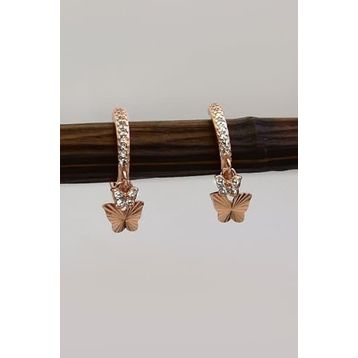 Papatya Silver 925 Ayar Gümüş Rose Altın Kaplama Kelebek Halka Küpe