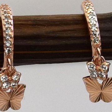 Papatya Silver 925 Ayar Gümüş Rose Altın Kaplama Kelebek Halka Küpe