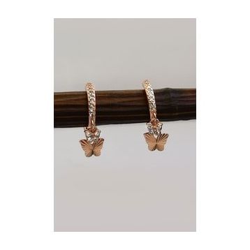 Papatya Silver 925 Ayar Gümüş Rose Altın Kaplama Kelebek Halka Küpe
