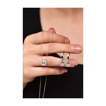Papatya Silver 925 Ayar Gümüş Rose Kaplama İncili Yuvarlak Rodyum Kolye Ve Küpe Set