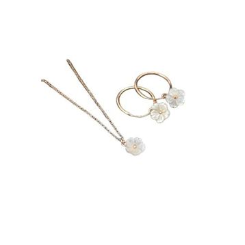Papatya Silver 925 Ayar Gümüş Rose Kaplama Sedef Manolya Çiçeği Kolye ve Halka Küpe Set