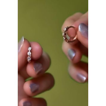 Papatya Silver 925 Ayar Gümüş Rose Kaplama Üç Taş Halka Küpe