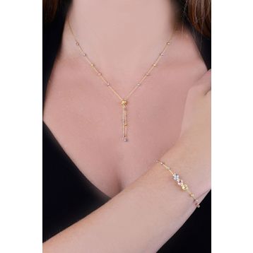 Papatya Silver 925 Ayar Gümüş Üç Renk Dorika Toplu Kolye Bileklik Set