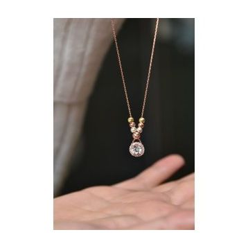 Papatya Silver 925 Ayar Gümüş Üç Renk Dorika Toplu Tektaş Kolye