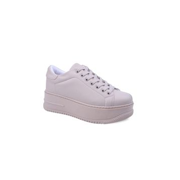 Papuç Sepeti 2596 Krem Kadın Yüksek Topuk Günlük Sneaker Ayakkabı