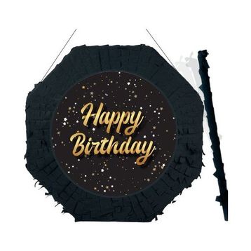 Parti Dükkanım Happy Birthday Siyah Gold 42 cm Pinyata + Sopası