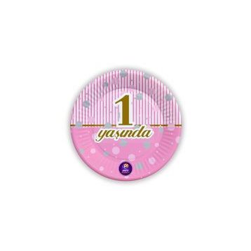 PartiBulutu 1 Yaş Pembe 8'li Karton Tabak