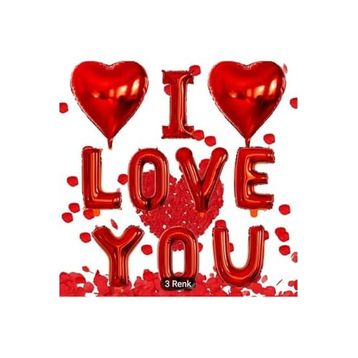 PartiBulutu I Love You Kırmızı Folyo Balon Set