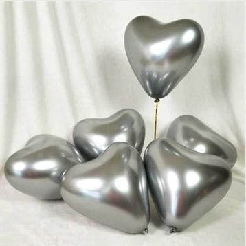 Partici Krom Metalik Gümüş Kalp 5'li Paket Balon