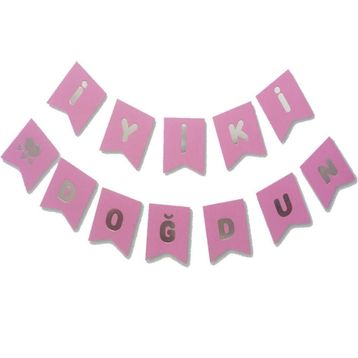 Partici Pembe Gümüş Yaldızlı İyi Ki Doğdun Banner