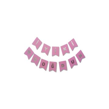 Partici Pembe Gümüş Yaldızlı İyi Ki Doğdun Banner