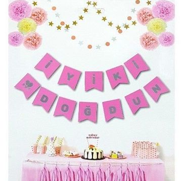 Partici Pembe Gümüş Yaldızlı İyi Ki Doğdun Banner