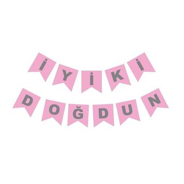 Partici Pembe Gümüş Yaldızlı İyi Ki Doğdun Banner