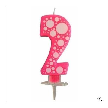 Partici Pembe Puantiyeli 2 Rakam Mum