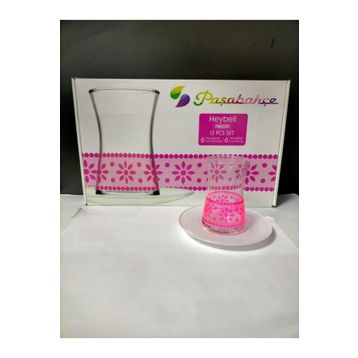 Paşabahçe 1103753 Neon Pembe Çiçek Beyaz Tabak Çay Takımı