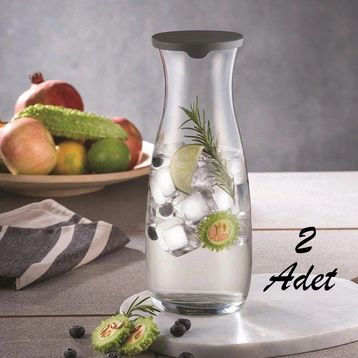 Paşabahçe 43813 Amphora Sürahi 2'li Cam Karaf Başucu Sürahisi 1180 cc Gri Meşrubat Şişesi