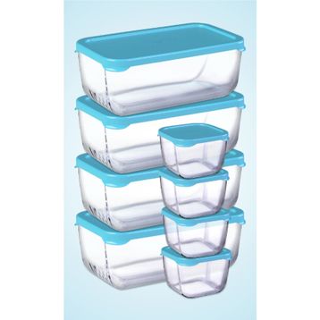 Paşabahçe 8 Parça Snowbox Mavi Kapaklı / 4 Büyük ve 4 Orta Saklama Kabı Takımı