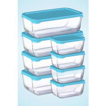 Paşabahçe 8 Parça Snowbox Mavi Kapaklı / 4 Büyük ve 4 Orta Saklama Kabı Takımı