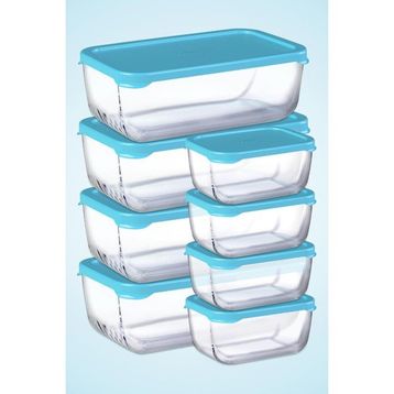 Paşabahçe 8 Parça Snowbox Mavi Kapaklı / 4 Büyük ve 4 Orta Saklama Kabı Takımı