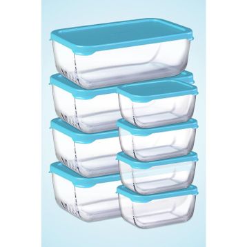 Paşabahçe 8 Parça Snowbox Mavi Kapaklı / 4 Büyük ve 4 Orta Saklama Kabı Takımı