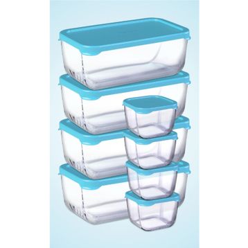 Paşabahçe 8 Parça Snowbox Mavi Kapaklı / 4 Büyük ve 4 Orta Saklama Kabı Takımı