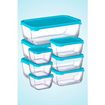 Paşabahçe Snowbox Mavi Kapaklı 9 Parça Saklama Kabı Takımı