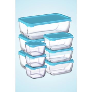 Paşabahçe Snowbox Mavi Kapaklı 9 Parça Saklama Kabı Takımı