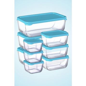 Paşabahçe Snowbox Mavi Kapaklı 9 Parça Saklama Kabı Takımı