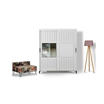 Pasific Home Huga Sürgülü 2 Çekmeceli Beyaz 150 cm Gardırop