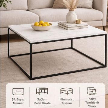 Pasific Home Poly Beyaz Mermer Orta Sehpa