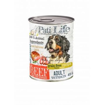 Pati Life Tahılsız Sığır Etli 24x415 gr Yetişkin Konserve Köpek Maması